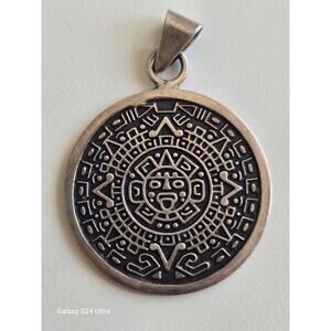 Mexico Aztec Calendar Pendant  Sterling Silver 925 Amulet